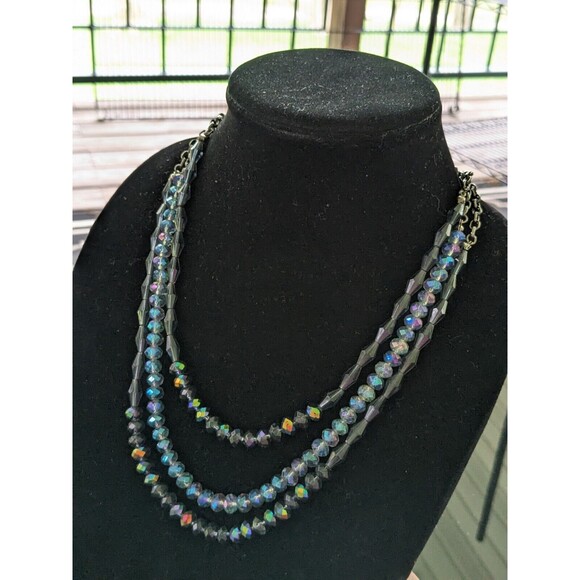 Premier Designs MONTANA Necklace Layered Hematite Crystal Glass Beads Blue Black - Picture 8 of 14